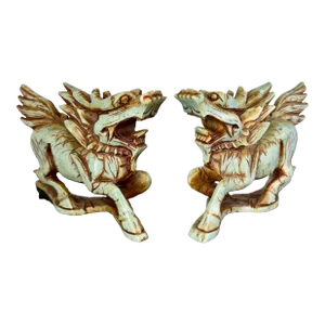Antique Hand Carved Stone Qilin Pair