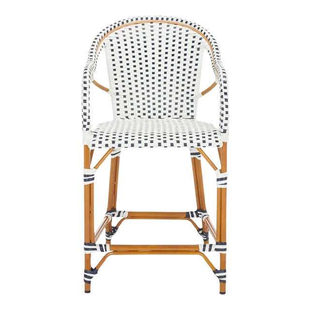 California Counter Stool with Arms - White/Navy For Sale