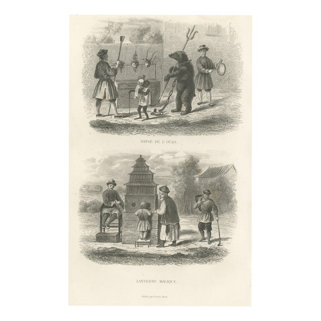 Chinese Dancing Bear and Magic Lantern Show, 1859, Paper For Sale
