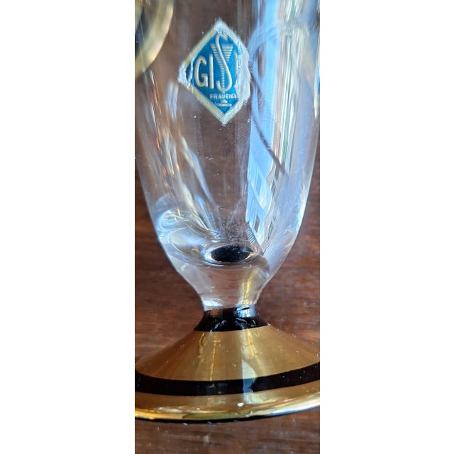 Art Deco Glasses with Black Glass Base and Gold Decoration by Gistl KG, 1930s, Set of 4 For Sale - Image 4 of 5