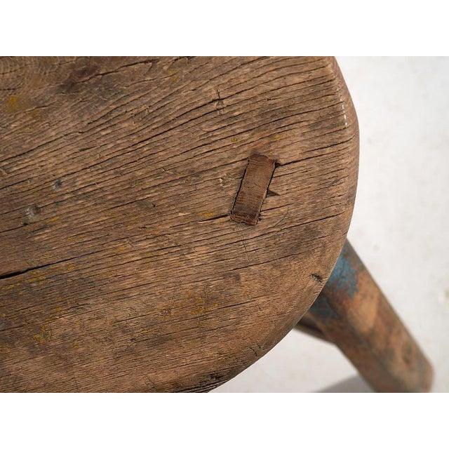 Wood Antique Stool with Sky Blue Patina, 1900 For Sale - Image 7 of 8