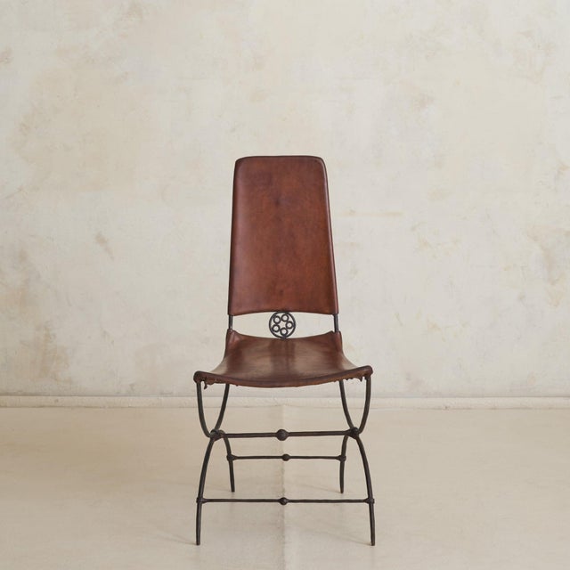 Rare French Iron Leather Accent Chair No. 02 Attributed to Sido & François Thévenin, 1970s For Sale - Image 4 of 11