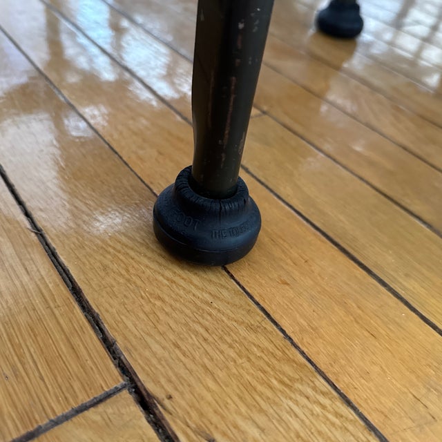 Rare 8 Matching Original Toledo Stools With Custom Table Made From Vintage Work Table Top and Unique Iron Legs For Sale In Providence - Image 6 of 12