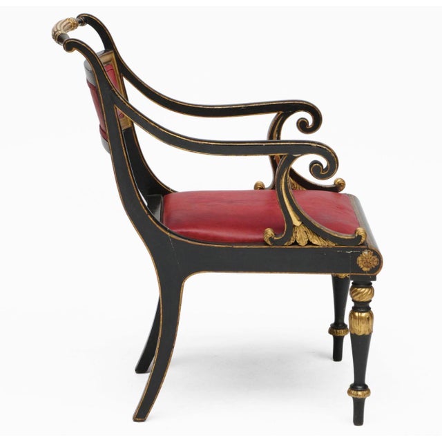 Early 19th Century Early 19th Century Danish Parcel Gilt and Black With Red Leather Upholstery Empire Arm Chair. French Style For Sale - Image 5 of 7