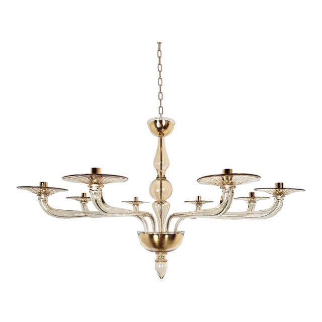 1980s Mid Century Modern Beige Murano Glass Chandelier For Sale