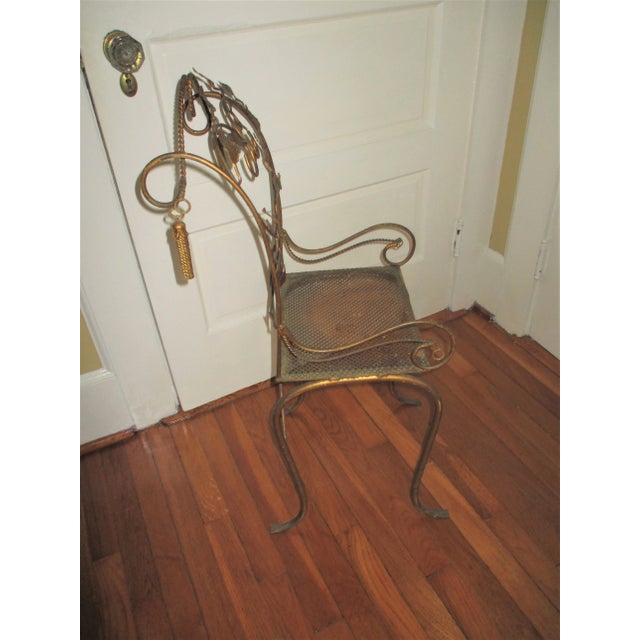 1930s Vintage Italy Toleware Gold Tassel & Leaf Design Petite Chair For Sale - Image 4 of 12