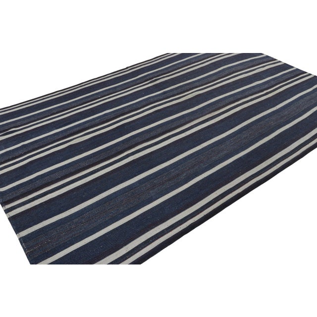 Rug & Kilim Vintage Turkish Kilim Rug in Navy Blue, Black & White Stripes - Rug & Kilim For Sale - Image 4 of 8