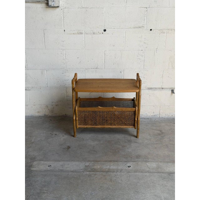 Vintage Danish Oak Side Table / Magazine Rack With Cane Storage For Sale In Los Angeles - Image 6 of 9