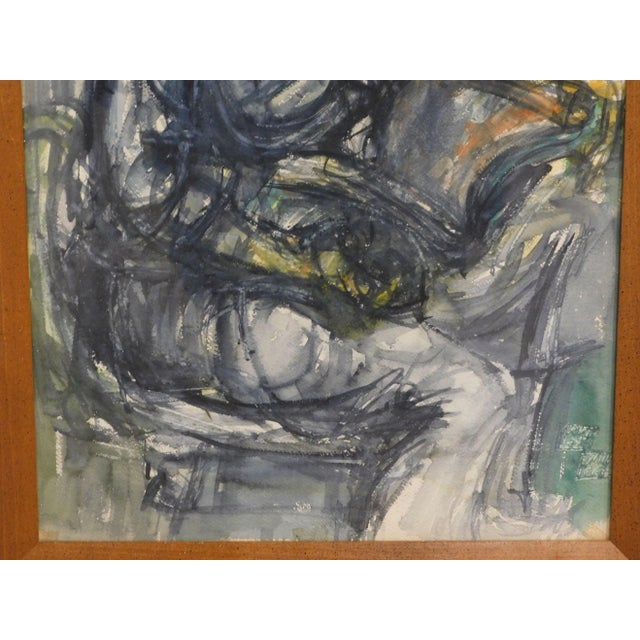 Vintage Modernist Figural Watercolor Original Painting For Sale - Image 9 of 13