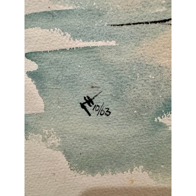 1960s Henry Emil Salloch Original Watercolor on Paper Vivid Autumn Lakeside Scene, 1963 For Sale - Image 5 of 7