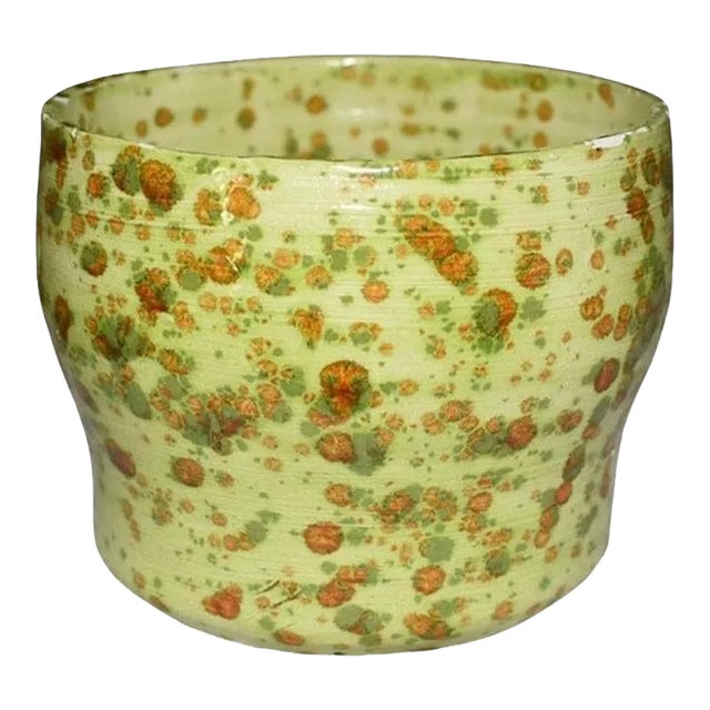 Studio Pottery Lime Green and Red Drip Pot Planter or Bowl - 1970s Signed For Sale