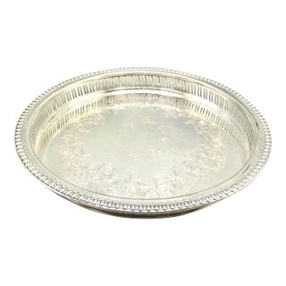 Mid Century Silver Plate Serving Drinks Tray For Sale