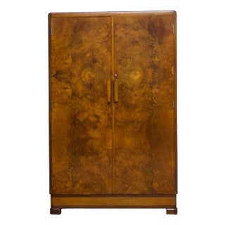 British Art Deco Style Burl Walnut Linen Cabinet, 1940s For Sale