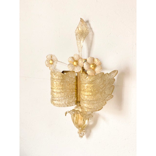 Vintage Italian Murano Glass Wall Lights with Gold by Barovier & Toso, 1970, Set of 2 For Sale - Image 4 of 6