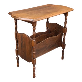 Mid 20th Century Early American Style Walnut Magazine Rack Side Table For Sale