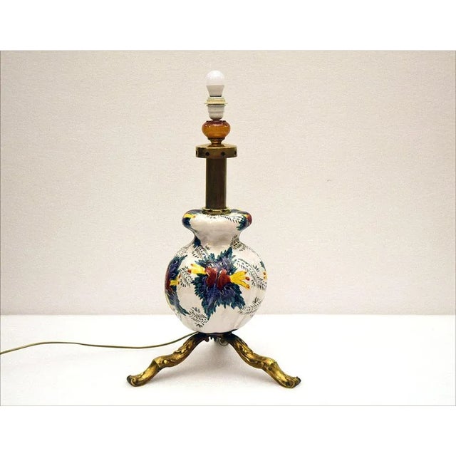 Large Mid-Century Ceramic Lamp with Floral Decoration, 1950s For Sale - Image 6 of 12