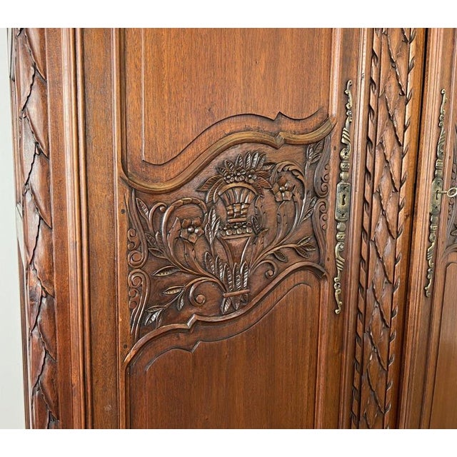 Vintage French Louis XVI Style Carved Walnut 2-Door Wardrobe For Sale - Image 11 of 18