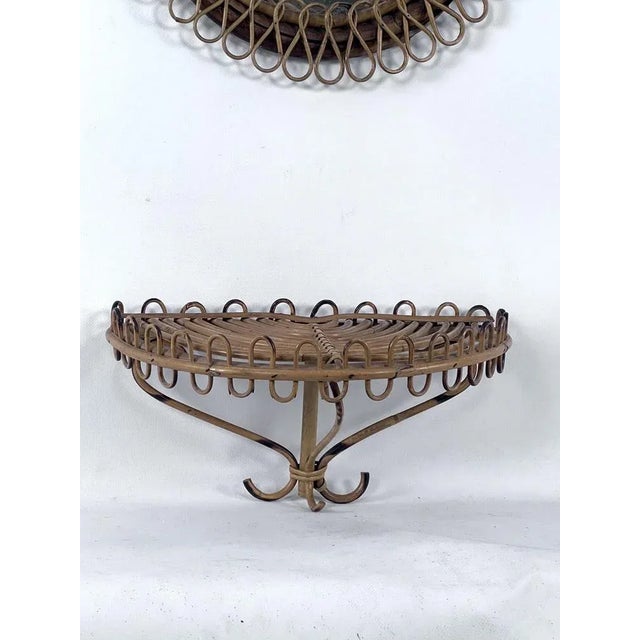 Brown Mid-Century Italian Shelf Console Table with Wall Mirror in Rattan and Bamboo, 1960s, Set of 2 For Sale - Image 8 of 13