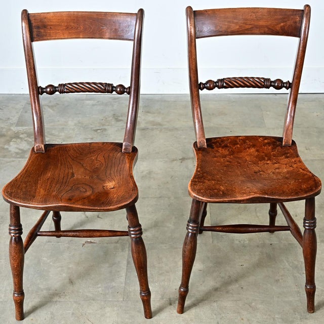 19th Century English Pair of 19th Century Yew & Elm Windsor Side Chairs For Sale - Image 5 of 11