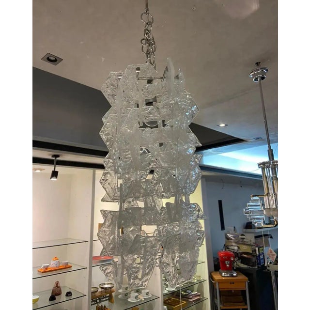 1970s 1970s Mid-Century Modern Frosted Murano Glass Chandelier by Mazzega For Sale - Image 5 of 8