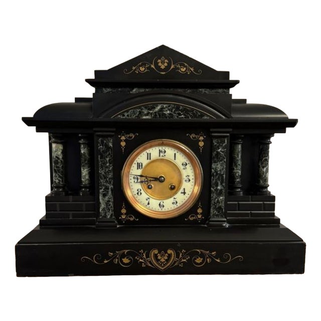 Large Antique Marble Mantle Clock, 1890 For Sale