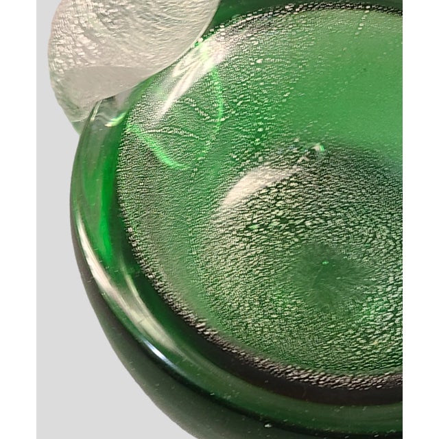 Vintage Attributed Murano Art Glass Green Silver Fleck Swan Trinket Holder Candy Dish Bowl For Sale - Image 6 of 6