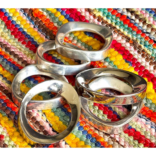 Vintage Silverplate Modernist Napkin Rings, Set of 6 For Sale - Image 9 of 16
