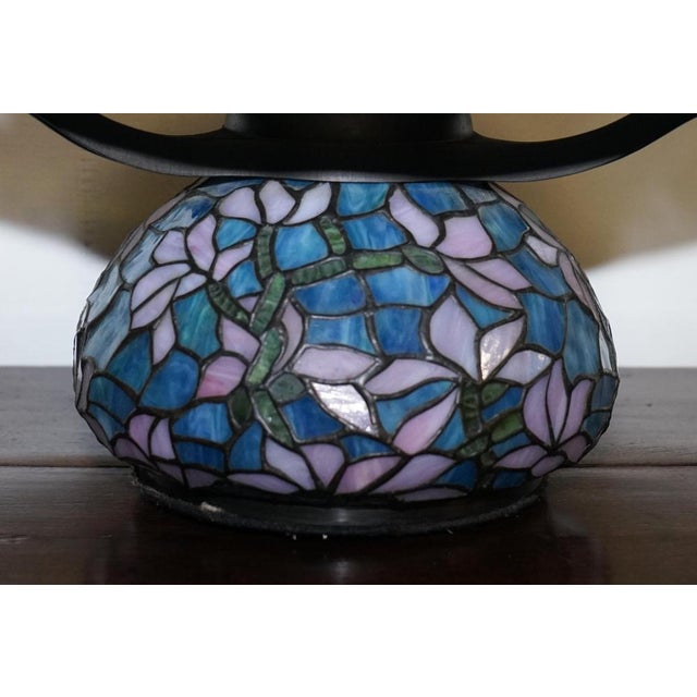 Art Nouveau Floral Lamp in Tiffany Style Stained Glass For Sale - Image 5 of 12