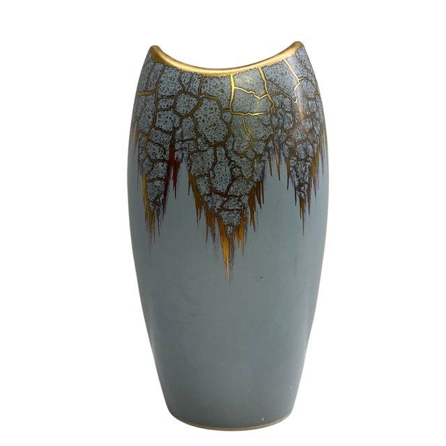Vintage German Mid-Century Modern Gray and Gold Ceramic Vase For Sale - Image 4 of 5