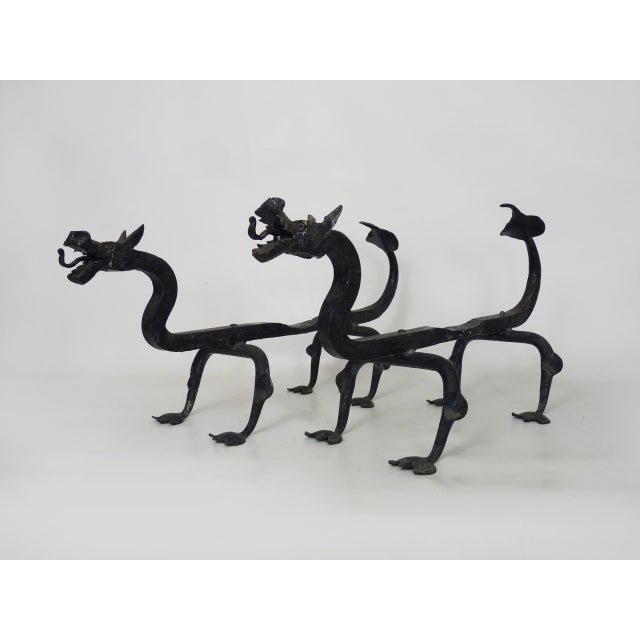 Wrought Iron Dragon Andirons, 1940s, Set of 2 For Sale - Image 4 of 10