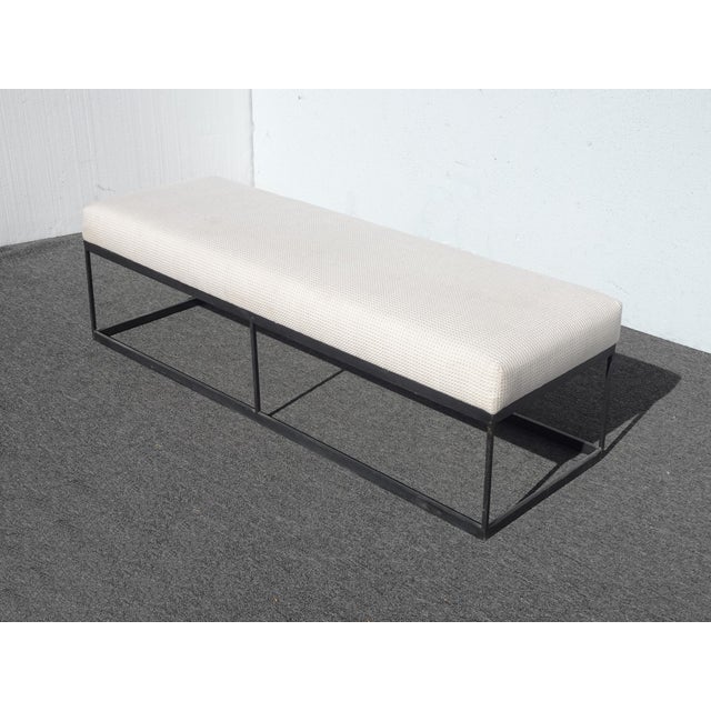 2020s Modern White Bed Side Bench With Iron Base & Designer Fabric For Sale - Image 5 of 14