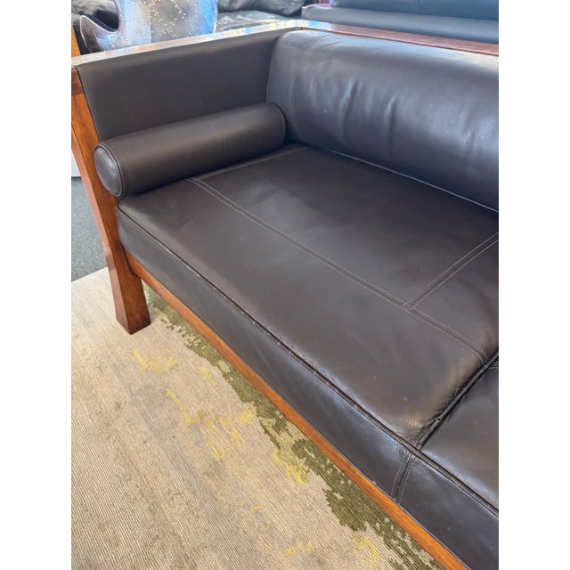 Brown Maria Yee Cambria Leather + Wood Sofa For Sale - Image 8 of 12