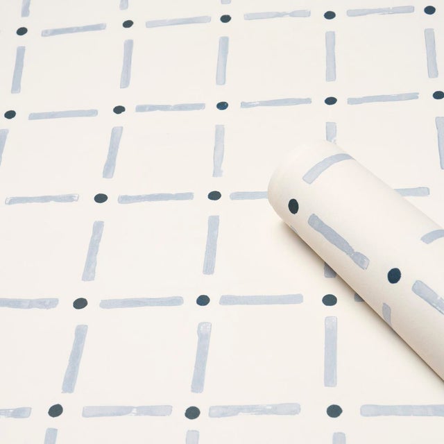 Schumacher Schumacher X Caroline Z Hurley Drifting Grid Wallpaper In Sky For Sale - Image 4 of 5