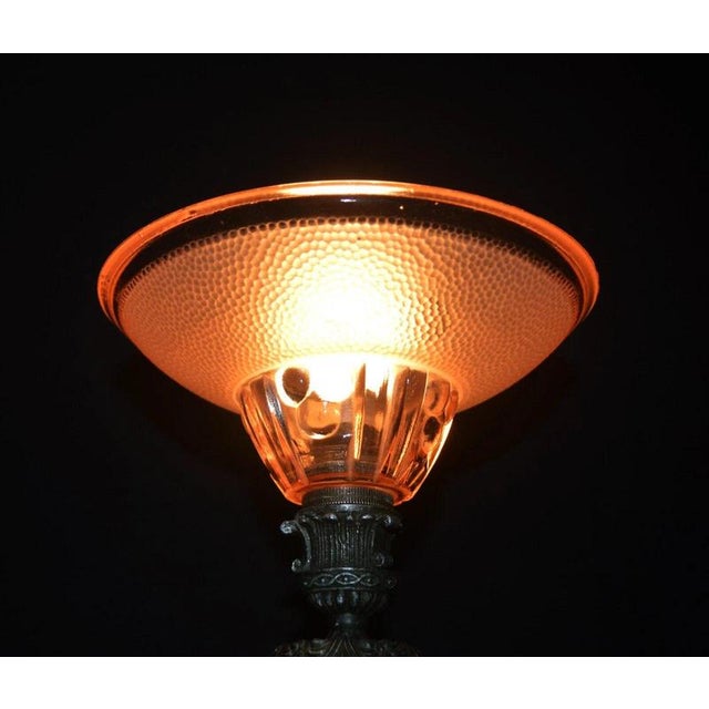 Victorian Bronze Table Lamp with Pink Empire Glass Shade, 1890 For Sale - Image 6 of 18