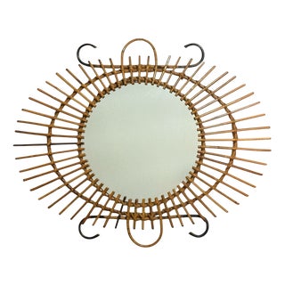 Vintage Rattan Sun Mirror, 1950s For Sale