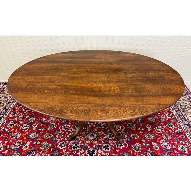 Antique English Country Oval Dining Table Farmhouse Pedestal Oak 1920s-30s For Sale - Image 12 of 18