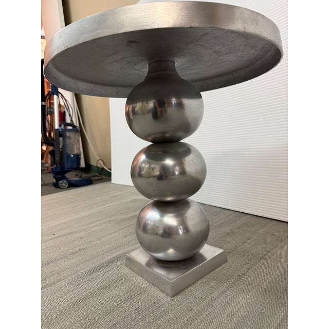 Sculptural Stacked-Sphere Metal Pedestal Side Table For Sale - Image 11 of 12