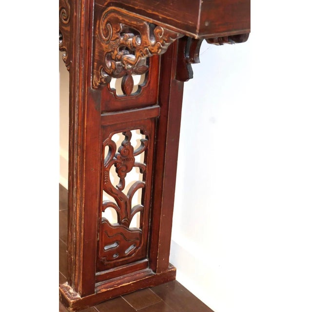 Red Antique 19th C. Chinese Qing Dynasty Dragon Altar Table – Solid Elmwood Console For Sale - Image 8 of 13
