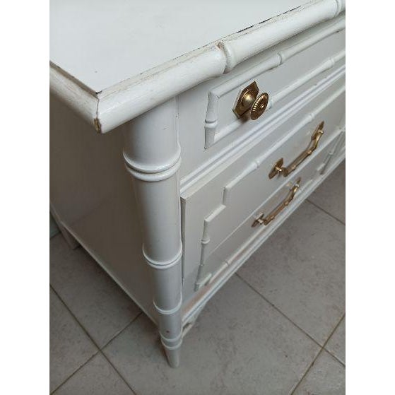 White 1970s Thomasville Allegro Faux Bamboo 9 Drawer Dresser Brass Hardware White Color For Sale - Image 8 of 13