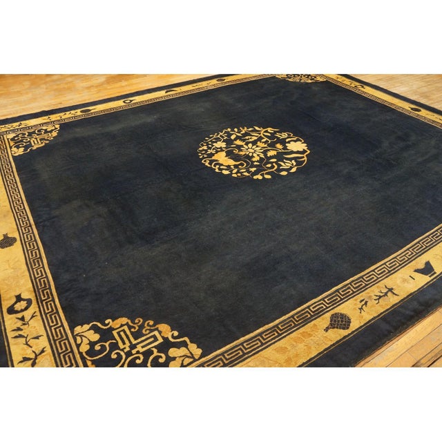 Textile Traditional Navy Blue Medallion Oriental Antique Chinese Peking Room Size Rug For Sale - Image 7 of 10