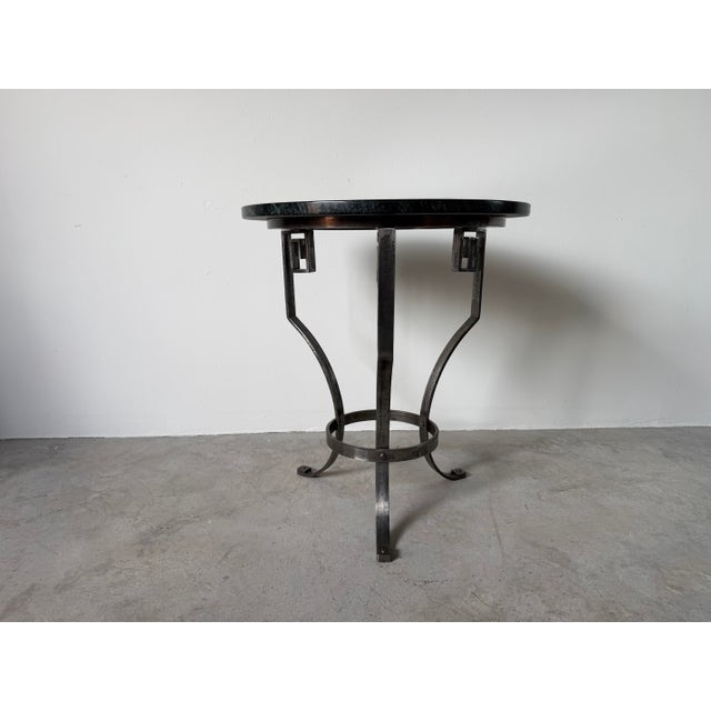 Vintage Art Deco Style Hand-Wrought Iron & Green Marble Side Table With Greek Key Motifs For Sale - Image 11 of 12