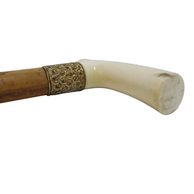 Bone Victorian 1901 Scotland Gold Filled Engraved Repousse Bone Handle Walking Stick Cane For Sale - Image 7 of 9