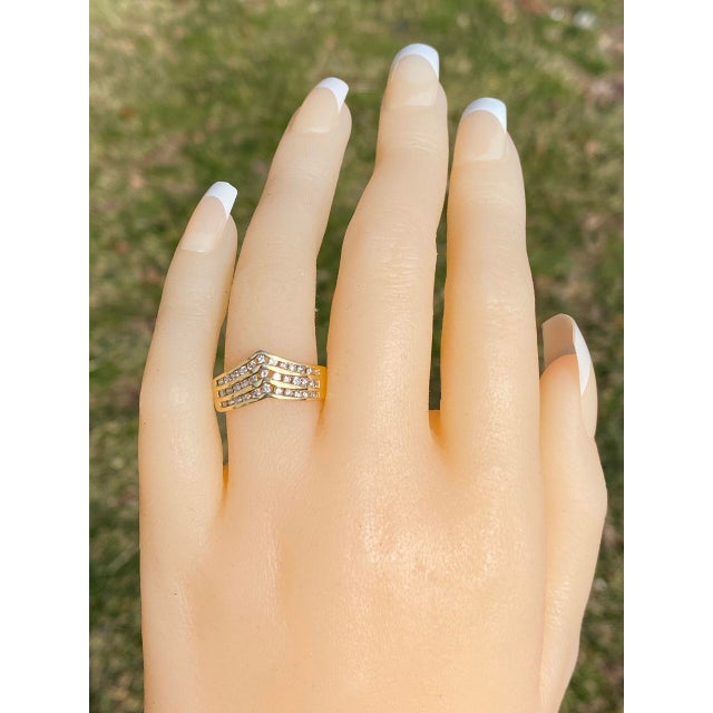The Whitehorse: Vintage Channel Set Three Row Chevron Band With Natural Diamonds For Sale - Image 10 of 11