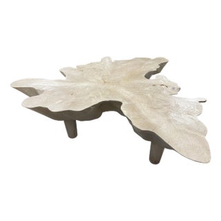 Andrianna Shamaris Amorphous Mid Century Style Bleached Teak Wood Coffee Table For Sale