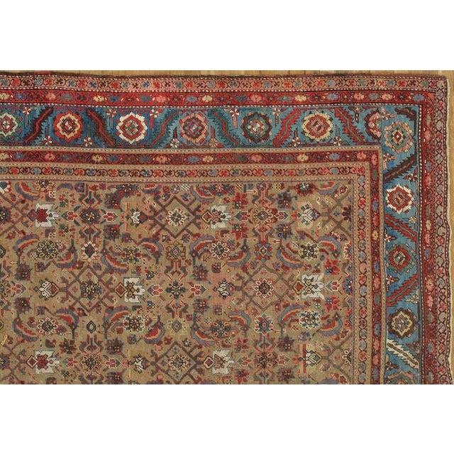 Antique Heriz Northwest Persian Runner, Handmade Rug Light Blue, Taupe, Rust Red For Sale - Image 4 of 5