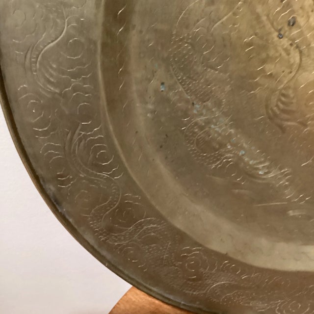 Antique Big & Heavy Chinese Etched Brass Tray Asian Motif For Sale - Image 4 of 12