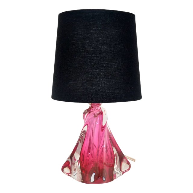 Crystal Table Lamp in Pink from Val Saint Lambert For Sale