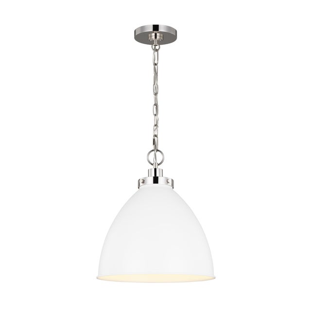 Traditional Chapman & Myers by Visual Comfort Studio Wellfleet Medium Dome Pendant, Matte White & Polished Nickel For Sale - Image 3 of 6