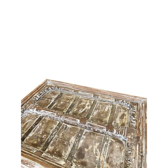 Vintage Door Coffee Table Whitewash Old Door Chai Tables For Sale - Image 4 of 4