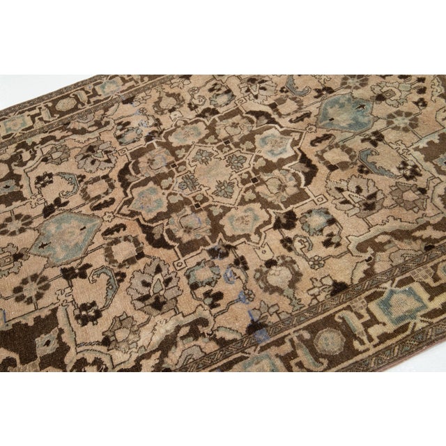 1960s Vintage Persian Scatter Wool Rug in Brown With Medallion Motif For Sale - Image 5 of 8